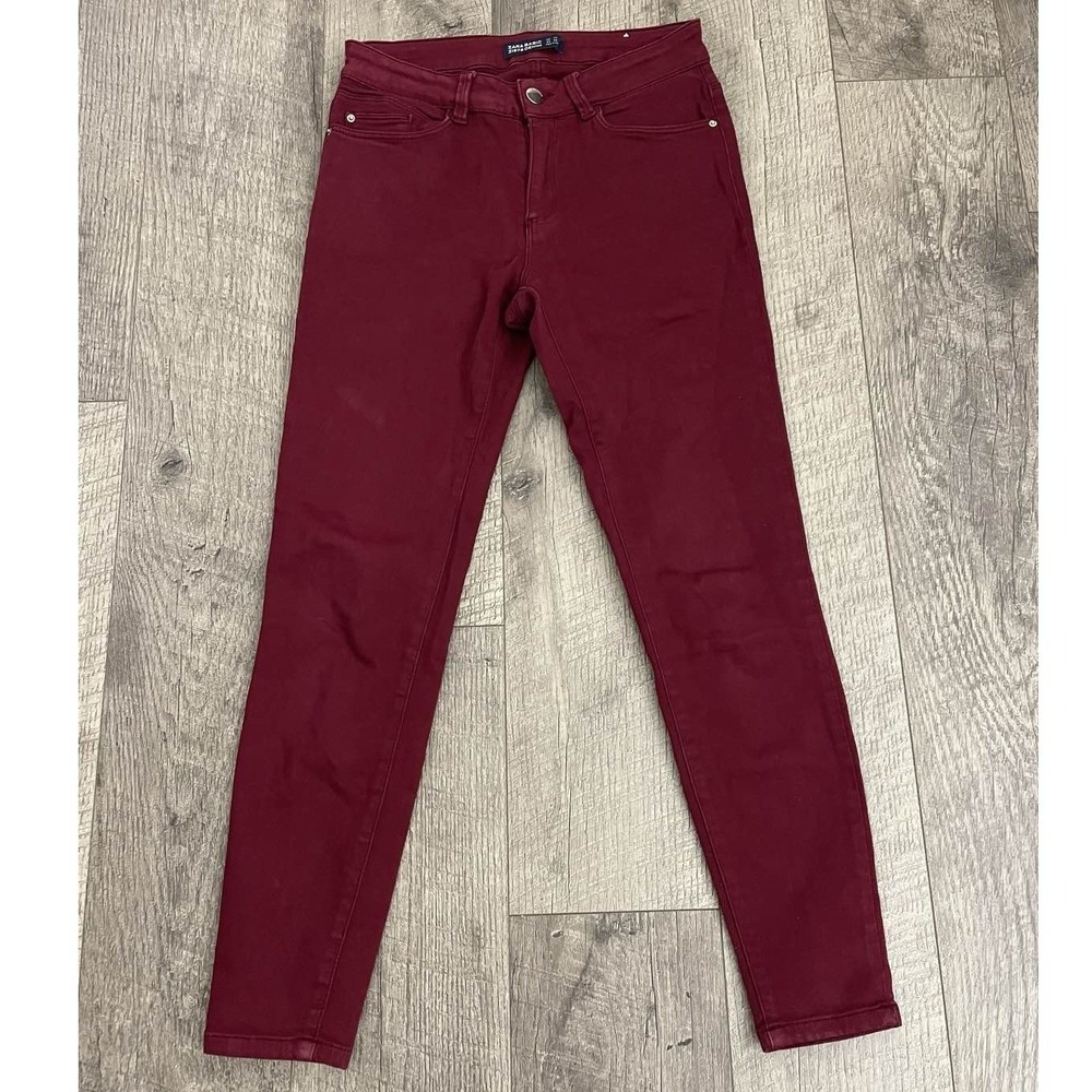 Zara Basic‎ Z1975 Denim Womens Skinny Jeans Burgundy Maroon Size 4 US 36 EUR